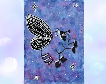 ACEO Print- Jimothy's Travels- Raccoon - 2.5 x 3.5 in - Physical Print