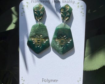 Hand-crafted Floral Bee Polymer Clay Earrings!
