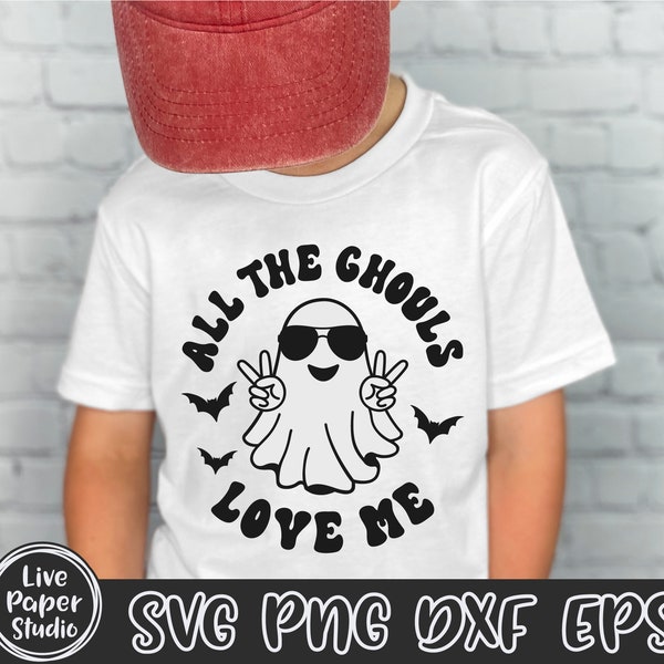 All The Ghouls Love Me SVG, Halloween Svg, Boy Ghost Png, Retro Halloween Shirt Svg, Kids Costume, Digital Download Svg, Png, Dxf, Eps Files