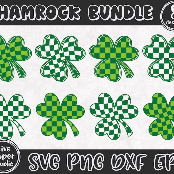 Shamrock SVG PNG Bundle, St Patrick's Day Svg, Checker Shamrock SVG, Lucky Clover Svg, Three Leaf Clover Svg, Digital Download Dxf, Eps File