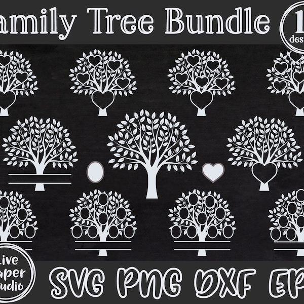 Family Tree SVG Bundle, Tree SVG, Family Reunion Svg, Last Name SVG, Heart Monogram, Family Clipart, Digital Download Png, Dxf, Eps Files