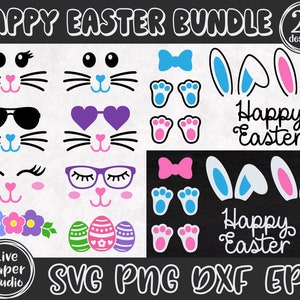 Bunny Face Svg, Easter Svg, Bunny Face Set Easter, Bunny Easter Svg, Bunny Ears & Feet, Boy Girl Bunny, Digital Download Png, Dxf, Eps Files