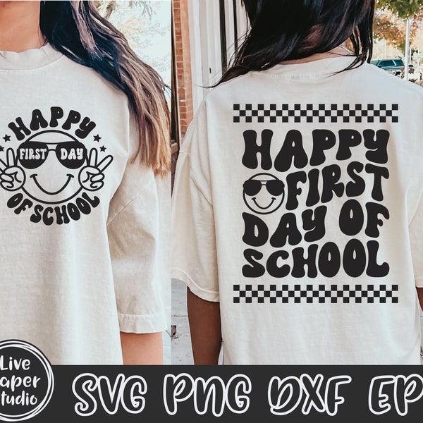 Happy First Day of School SVG, 1st Day Of School Svg, Back To School SVG, Hello School Shirt, Wavy Text, Digital Download Png, Dxf, Eps File