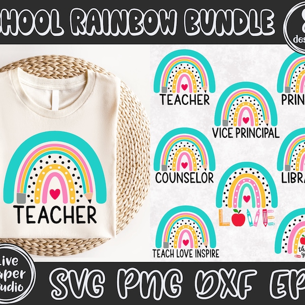 Schule Regenbogen SVG, Lehrer Regenbogen SVG, Schulanfang SVG, Schulleiter SVG, Bibliothekar, digitaler Download, Png, Dxf, Eps Dateien