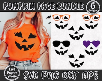Pumpkin Face SVG Bundle, Pumpkin SVG Bundle, Funny Halloween SVG, Jack O Lantern Svg, Halloween Boy and Girl, Kids, Digital Download Files