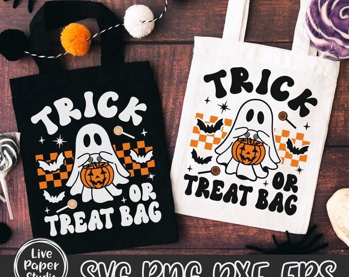 Trick or Treat Bag SVG, Kids Halloween Svg, Retro Ghost Png, Bag of ...