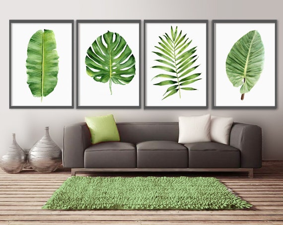 digital palm leaf green leaves art decor Printable palm leaf watercolor painting instant downloaf palm leaf tropical leaf room decor