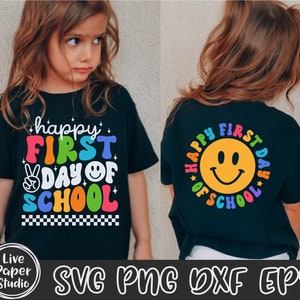 First Day of School SVG, Retro Happy 1st Day Of School Svg, Back To School, Hello School Shirt, Wavy Text, Digital Download Png, Dxf Files