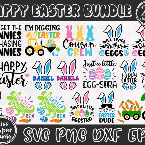 Easter SVG PNG Bundle, Happy Easter Svg, Easter Bunny SVG, Easter Shirts, Easter for Kids, Bunny Ears, Digital Download Png, Dxf, Eps Files