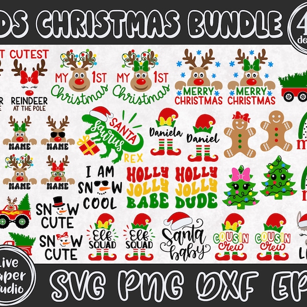 Christmas SVG Bundle, Kids Christmas SVG, Christmas SVG Kids, My First Christmas Svg, Christmas Reindeer Png, Elf, Digital Download Dxf File