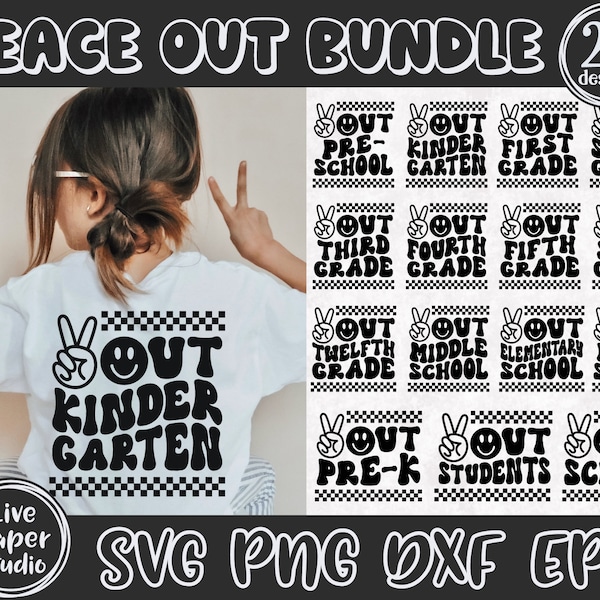 Peace Out School SVG, Last Day of School Svg, End of School Svg, Graduation, Teacher, Retro Wavy Text, Digital Download Png, Dxf, Eps Files