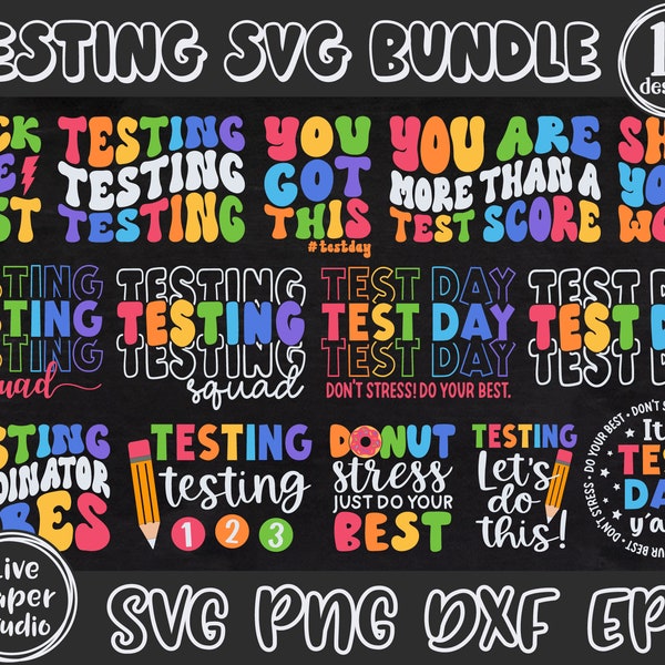 Testing SVG Bundle, Testing Testing 1 2 3, Test Day Svg, Teacher Svg, Test Day Yall, Retro Wavy Letters, Digital Download Png, Dxf, Eps File