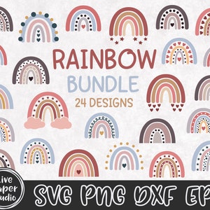 Rainbow SVG, Boho Rainbow SVG, Baby Rainbow SVG Bundle, Pastel Rainbow Svg, Rainbow with Heart, Digital Download Svg, Png, Dxf, Eps Files
