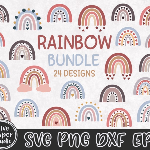 Arc-en-ciel SVG, Boho Rainbow SVG, Baby Rainbow SVG Bundle, Pastel Rainbow Svg, Rainbow with Heart, Téléchargement numérique Svg, Png, Dxf, Eps Files