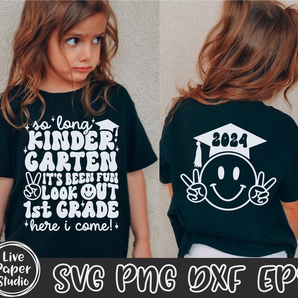 So Long Kindergarten SVG, Kindergarten Graduation SVG, 1st here I come Svg, Kinder Graduate, Wavy Text, Digital Download Png, Dxf, Eps Files