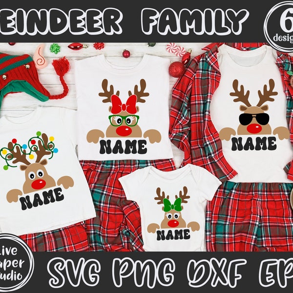 Reindeer Family Christmas SVG Bundle, Christmas Svg, Christmas Gift, Xmas Matching Family Name Shirt, Deer, Digital Download Png, Dxf Files