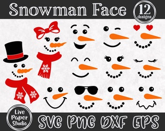 Snowman Faces Svg, Snowman Svg, Snowman Clipart, Christmas Png, Snowman Cut File, Snowman Cricut, Kids, Digital Download Png, Dxf, Eps Files