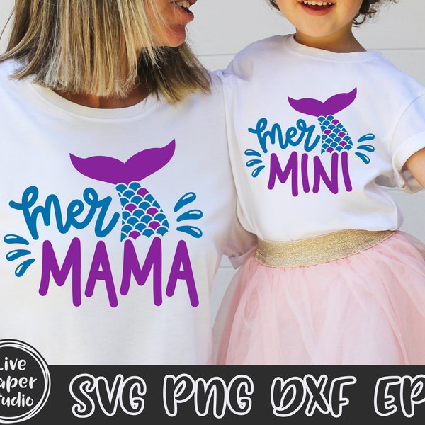 Mer Mama SVG, Mer Mini Svg, Mermaid SVG, Mommy and Me Svg, Mermaid Tail SVG, Sea Beach, Summer, Mermini, Digital Downlod Png, Dxf, Eps Files