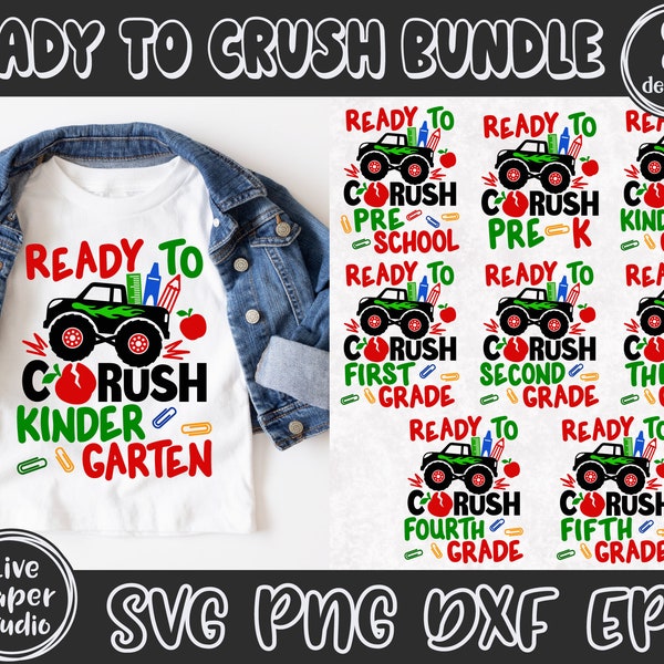 Back to School Svg Bundle, Boy First Day of School Svg, Ready to Crush Svg, Truck Svg, 1st, 2nd, 3rd 4th, 5th Grade, Digital Download Files