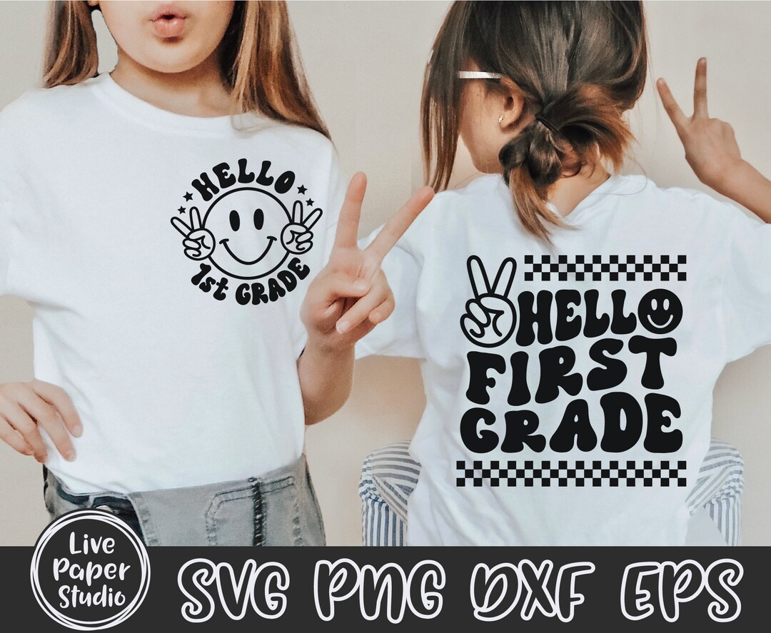 Hello First Grade Svg Png, Retro Back to School Svg Png, Back to School ...