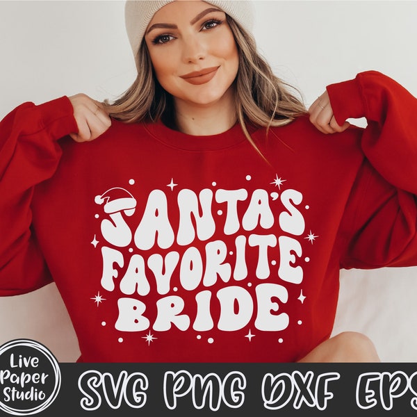 Christmas Bride Svg, Santa's Favorite Bride Svg, Christmas Bachelorette PNG, Christmas Wedding Svg, Santa Hat Svg, Digital Download Dxf File