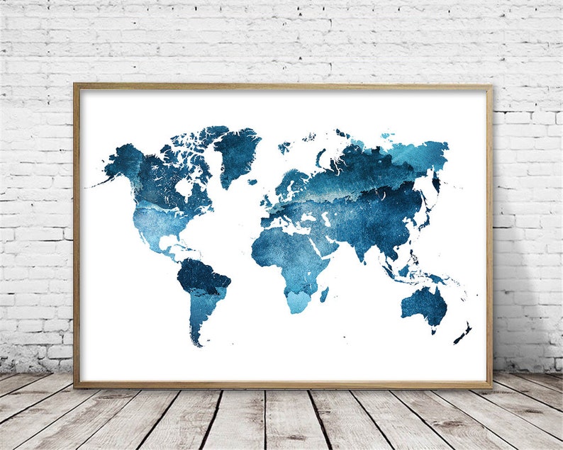 Indigo Blue World Map Printable Navy Blue Watercolor Abstract | Etsy