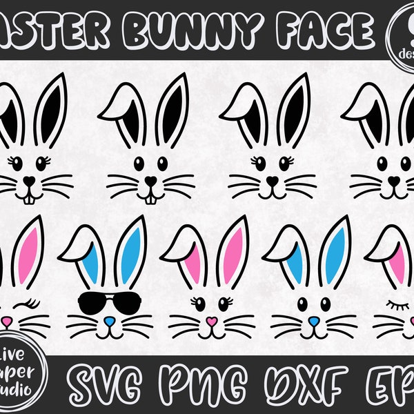 Bunny Svg Bundle, Easter Svg, Easter Bunny Face SVG, Girl Bunny Svg, Boy Easter SVG, Bunny Ears, Kids, Digital Download Png, Dxf, Eps Files