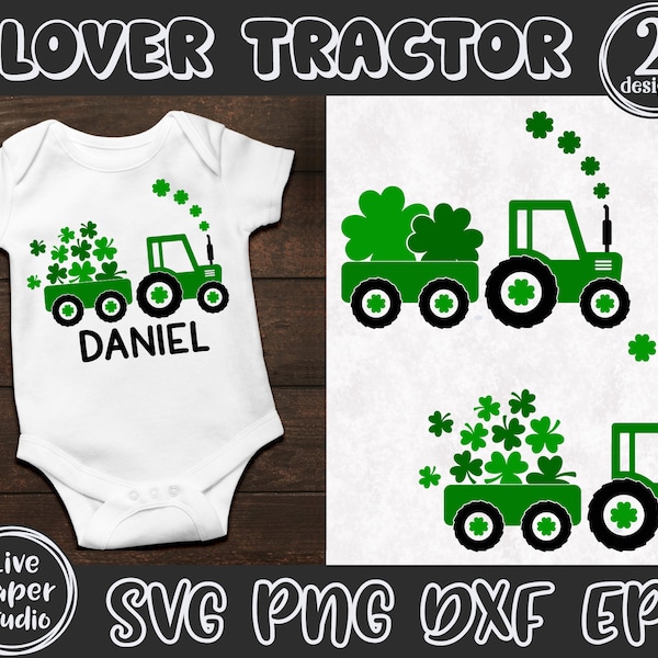Clover Tractor SVG, Tractor With Shamrocks SVG, St Patrick Truck With Clovers, Kids Shirt, Lucky Boy, Digital Download Png, Dxf, Eps Files