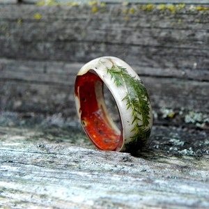 wOODEN WINTER FOREST RING, Natural beauty ring, Bentwood birch ring, Wood resin ring, Forest wedding rings, Birch bark plant ring,  Nature