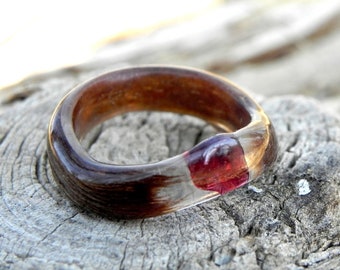 Garnet wood ring, Forest bark ring, Women wood ring, Resin stone ring, Red garnet ring, Resin wood stone ring, Natre wedding rings, Garnet