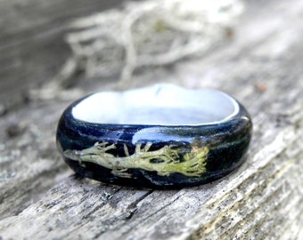Unique forest ring, Engagement wood ring, Men style wooden ring, Moss wedding ring, Women nature bentwood ring, resin wood ring, Wood gift