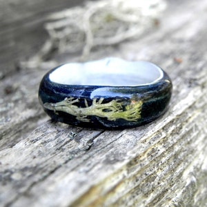 Unique forest ring, Engagement wood ring, Men style wooden ring, Moss wedding ring, Women nature bentwood ring, resin wood ring, Wood gift
