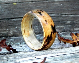 Men wood ring, Birch bark ring, Forest wedding rings, Engagement wood ring, Bentwood men ring, Minimalist wooden ring, resin birch ring