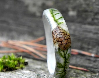 Forest  Pine cone ring, love forest, nature wood ring, Wood Cristmas Ring, Wedding unique rings, Moss wood ring, Women cristmas gift, FORest