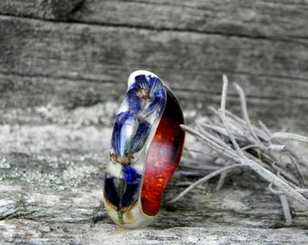 Ring lavendel berken, houten lavendel ring, hars lavendel bloemenring, bos trouwringen, ring vrouwen natuur, houten ring heren, houten ring heren, jubileum