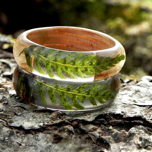 Wood ring with forest fern