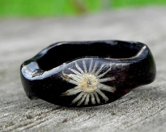 Black wood ring with forest flower