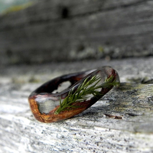 Wacholderring mit Waldrinde, gebogenes Band aus Resin