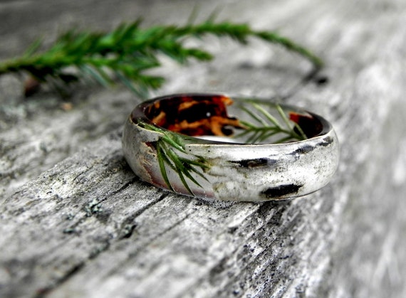 Handmade Wooden Resin Plant Ring Nature Flower Grass Ring Wood Ring Gift