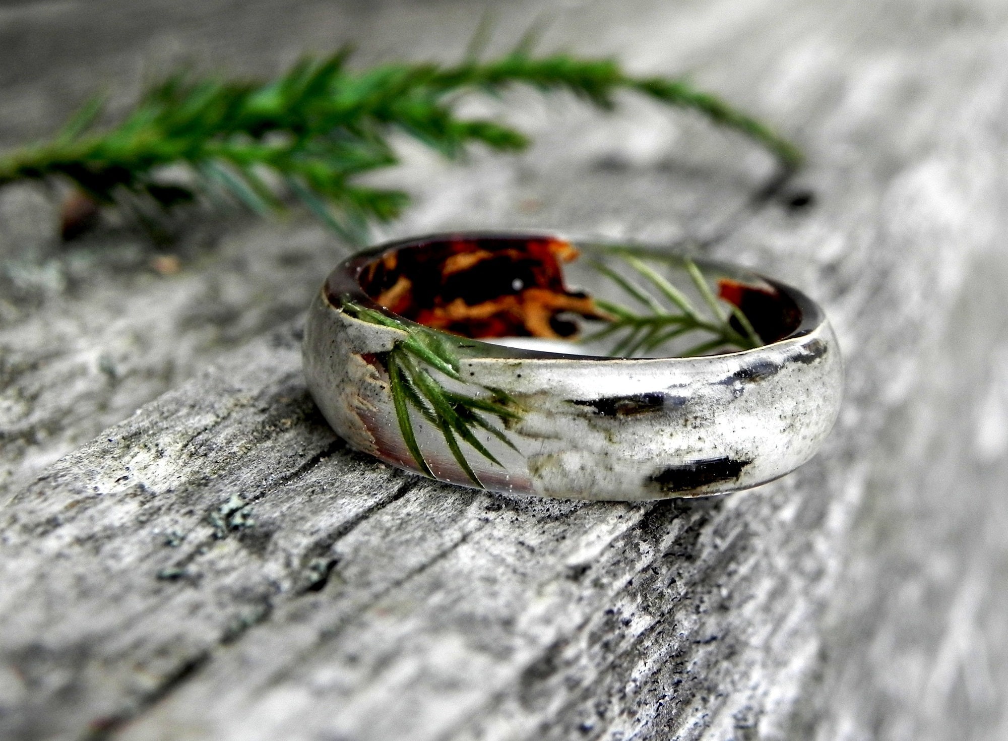 Nature Ring Mens Wedding Band Wood Ring with Forest Trees - Unique Tun–  Pillar Styles