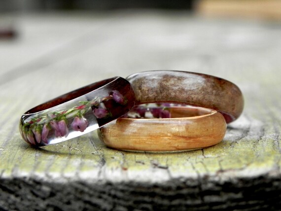 Wood Heather ring Heather women ring Heather resin ring Women wood jewelry Wedding forest ring Men wooden ring Bentwood wood ring RING