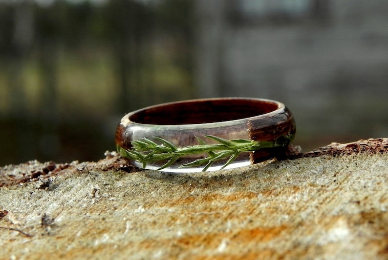 Juniper wood ring, Mens wooden ring, Real juniper resin ring, Terrarium juniper, Wood wedding rings, Nature wood ring for women, Anniversary image 5