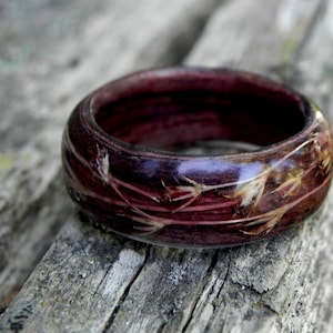 Men Plant Wedding Ring, Wood Grass Resin Ring, Women Nature Unique Rings, Dark Bentwood Ring, Celtic Engagement Wooden Rings, Wood Jewelry