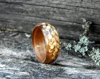 Forest women ring, Women wood wedding ring, Plant resin ring, Wooden plant ring, Terrarium wood ring, Wood jewelry for women, Men wood ring