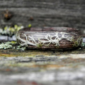 Lichen wooden winter ring, Wood forest ring, Nature moss wedding rings, Women moss wedding ring, Bentwood men wood ring, Wooden gift, Forest image 8
