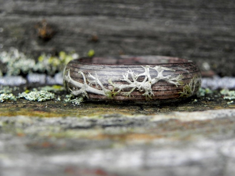 Lichen wooden winter ring, Wood forest ring, Nature moss wedding rings, Women moss wedding ring, Bentwood men wood ring, Wooden gift, Forest image 8