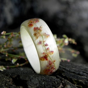 Wood nature wedding rings, Engagement flower ring, Light women wooden ring, Plant resin wood ring, Forest women ring, Wooden gift, Wood