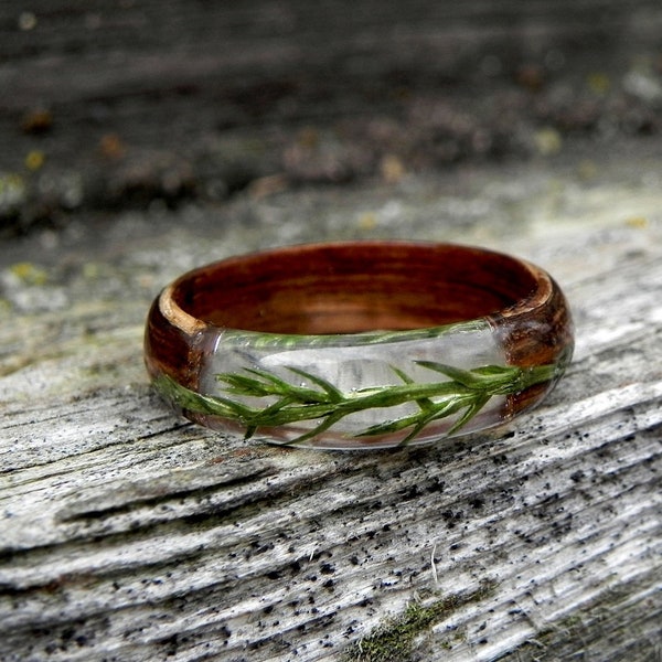 Juniper wood ring, Mens wooden ring, Real juniper resin ring, Terrarium juniper, Wood wedding rings, Nature wood ring for women, Anniversary