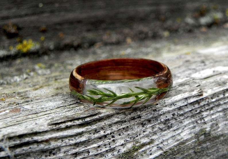 Juniper wood ring, Mens wooden ring, Real juniper resin ring, Terrarium juniper, Wood wedding rings, Nature wood ring for women, Anniversary image 1