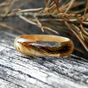 Moss birch ring, Ligth wood ring, Wood resin ring, Wood wedding ring, Wood ring men, Wood ring women, Bentwood ring, Wooden ring, Forest